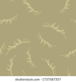 Seamless monochrome pattern with silhouetted bird's feathers. Hand drawn sketches.
