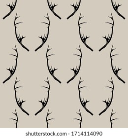 Seamless monochrome pattern with silhouetted deer antlers. Elk horns.