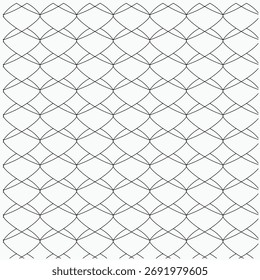 Un patrón monocromo sin fisuras de una cuadrícula de diamante simple hecha de líneas curvas delgadas y superpuestas.