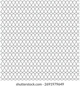 Ein nahtloses monochromes Muster aus einem einfachen Diamantgitter, das aus dünnen, überlappenden gekrümmten Linien besteht.