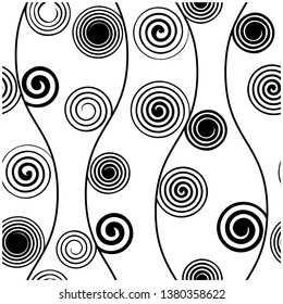 Seamless monochrome pattern with spiral ornament for wallpaper, fabric print, background. Vector illustration