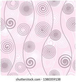Seamless monochrome pattern with spiral ornament for baby girl wallpaper, fabric print, background. Vector illustration
