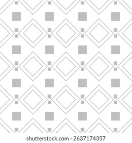 Seamless, monochrome pattern with squares and diamonds on a white background