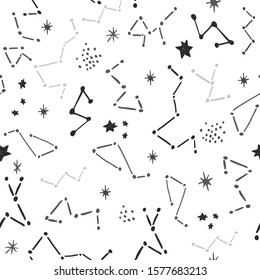 Seamless monochrome pattern star, constellation. Creative space vector childish texture. Perfect for apparel, textile, fabric, wallpaper.