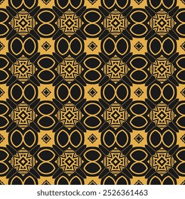Seamless monochrome pattern with stylized cross-shaped elements. Yellow on black. Vector illustration