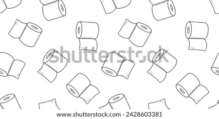 Seamless monochrome pattern with toilet paper doodle. Vector sketch on white background.