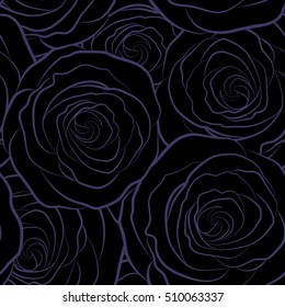 Seamless monochrome pattern with violet roses. Beautiful pattern for decoration and design. Trendy print. Exquisite pattern for design of watercolor sketches of the flowers. Vintage, retro.
