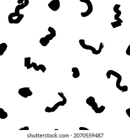 Seamless monochrome pattern with wavy lines and dots. Black and white creative hand drawn background for your design. Abstract curved lines with spots, blots. Modern texture for decoration.