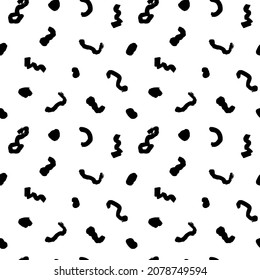 Seamless monochrome pattern with wavy lines and dots. Black and white creative hand drawn background for your design. Abstract curved lines with spots, blots. Modern texture for decoration.