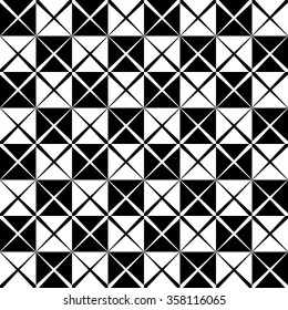 Seamless monochrome pattern with X shape, intersecting, crossing lines. Repeatable abstract background