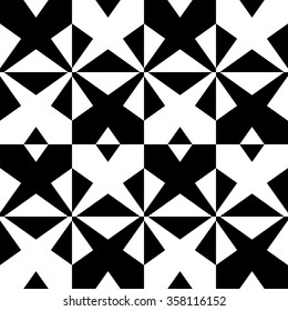 Seamless monochrome pattern with X shape, intersecting, crossing lines. Repeatable abstract background