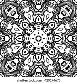 Seamless monochrome pattern. Zendoodle vector for art, coloring book, zendoodle. 