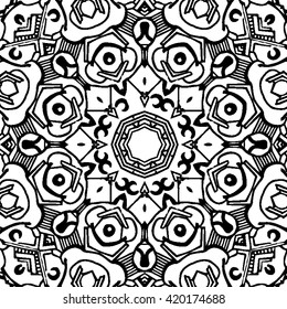 Seamless monochrome pattern. Zendoodle vector for art, coloring book, zendoodle. 