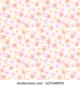 Seamless Monochrome Pink Tiny Flower Pattern With White Color Background