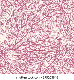 Seamless monochrome pink and white doodle floral pattern