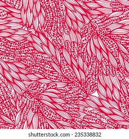Seamless monochrome pink and white doodle floral pattern