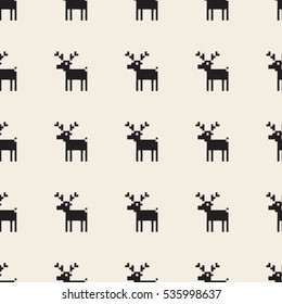 seamless monochrome pixel reindeer  pattern background