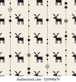 seamless monochrome  pixel reindeer  pattern background