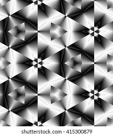 Seamless Monochrome Polygonal Geometrical Pattern Gently Glowing from Light to Dark Tones create the illusion of depth and volume. Metallic  Abstract Background. Vector Illustration.