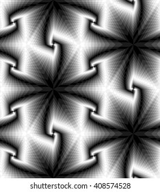 Seamless Monochrome Polygonal Pattern Gently Shimmering from Light to Dark Tones and Decreasing Toward the Center create the illusion of depth and volume. Vector Illustration.