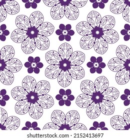 Seamless monochrome purple pattern with vintage flowers on a transparent background. Vector eps 10