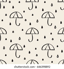 seamless monochrome rain drop with umbrella pattern background