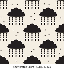 seamless monochrome rainy day with cloud pattern background