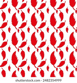 Seamless monochrome red floral pattern. Vintage seamless background with black leaves