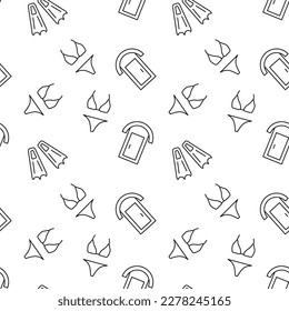 Seamless monochrome repeating pattern of bikini, public toilet 