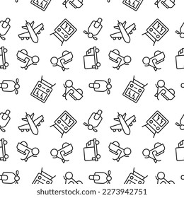 Seamless monochrome repeating pattern of moped, train, airplane