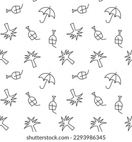 Seamless monochrome repeating pattern of palm, umbrella, wine 