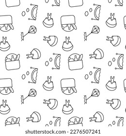 Seamless monochrome repeating pattern of paragliding, bridge, picnic, sailing 