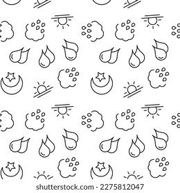 Seamless monochrome repeating pattern of rain, sun, moon 