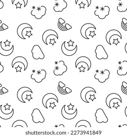 Seamless monochrome repeating pattern of star, snow, rainbow 