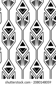 Patrón retro monocromo sin foco con flores geométricas de contorno en una fila. Textura floral vectorial de moda de contorno negro de los años 70. Fondo de fondo para papel pintado, tela y diseño