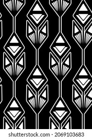Nahtlose monochrome Retromuster mit geometrischen Blumen in einer Reihe. Trendy Vektorschwarz Silhouette Blumenstruktur aus den 70er Jahren. Hintergrund für Tapete, Stoff und Ihr Design