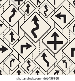 seamless monochrome  road signs pattern background