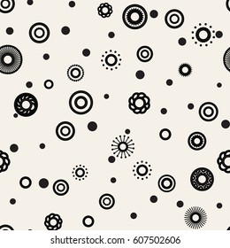Seamless monochrome round ornament pattern. Vector repeating texture. Perfect for printing on paper or fabric.