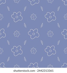 Seamless monochrome simple floral pattern vector. 