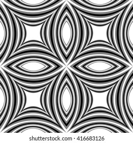 Seamless Monochrome Striped Pattern of Concave Rectangles Expanding from Center.Visual Volume Effect.Polygonal Abstract Background. Suitable for textile, fabric, packaging and web.Vector Illustration.