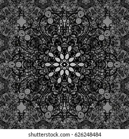 Seamless monochrome summer pattern with stylized flowers. Ornate zentangle seamless texture, pattern with abstract floral mandalas. Can be used for wallpaper, pattern fills, web page background.