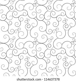 Seamless monochrome swirly patterns, vector background.