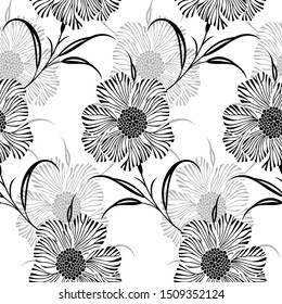 Seamless monochrome textile floral pattern