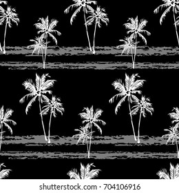 Seamless monochrome tropical pattern of palm trees. Black and white background for a Hawaiian shirt.