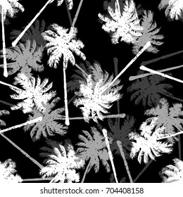 Seamless monochrome tropical pattern of palm trees. Black and white background for a Hawaiian shirt.