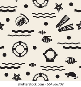 seamless  monochrome underwater diving  pattern background