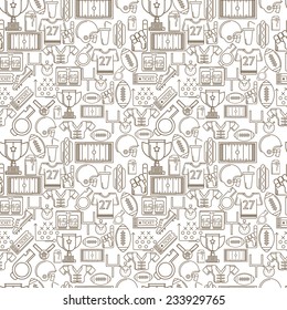 Seamless monochrome vector background for American football. Seamless vector pattern with brown outline elements or symbols for American football on white background.