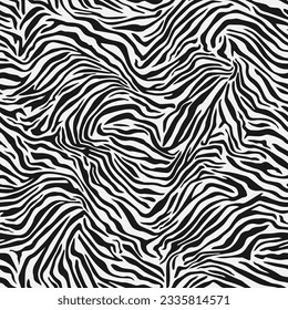 Seamless monochrome vector black and white zebra fur pattern. Stylish wild zebra print. Animal skin print background for fabric, textile, design, advertising banner.