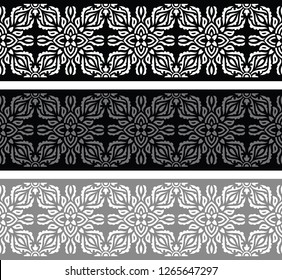 Seamless monochrome vector border set with color samples