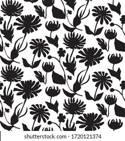 seamless monochrome vector flower pattern for cards, textiles, backgrounds